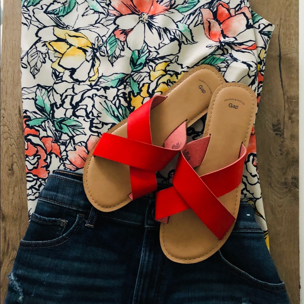 Gap Orange Leather Slides Sz 9 🌸-Like New!!
